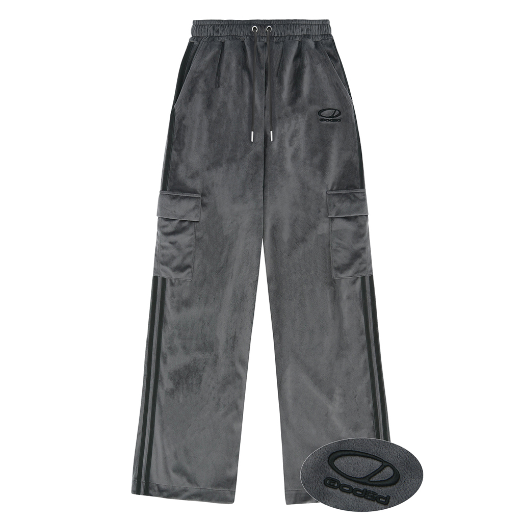 ★Odd Studio★ Velor Sporty Track Cargo Pants CHARCOAL Velour Sporty Track Cargo Pants - charcoal | ファッション