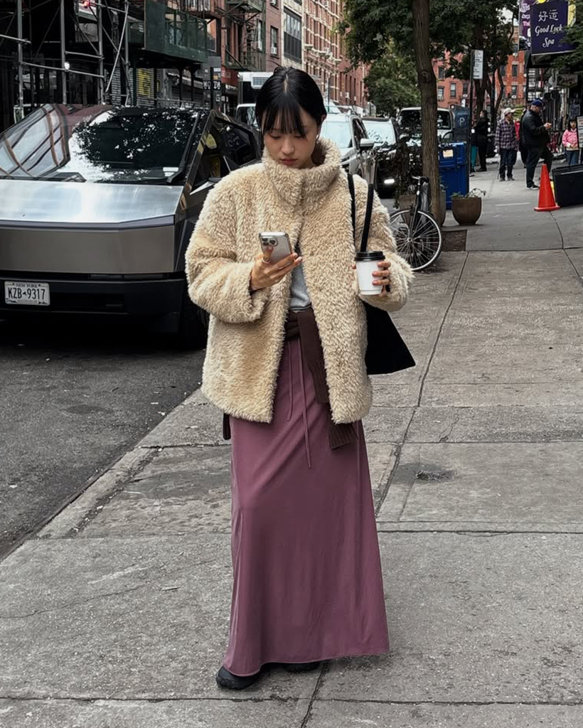 [3rd] Velvet Silky Long Skirt_Rose pink