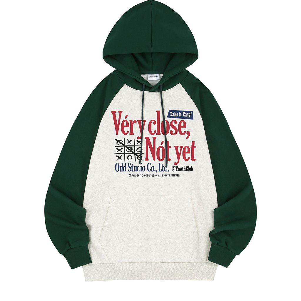 [Kアイドル着用]VeryCloseRaglanOverFitHoodie-oatmeal/green