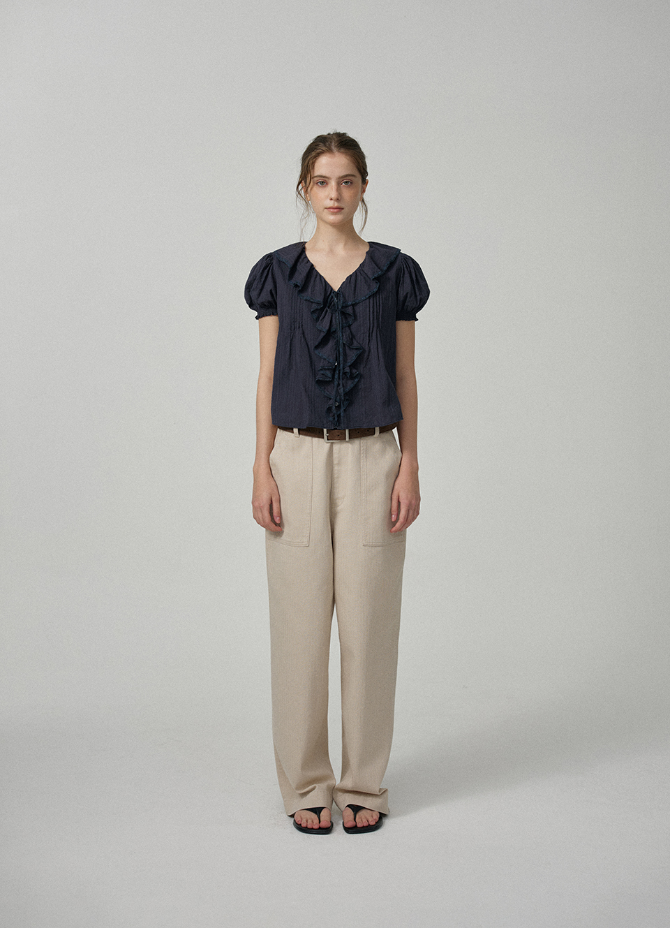 Gaia Ruffle Blouse_Navy