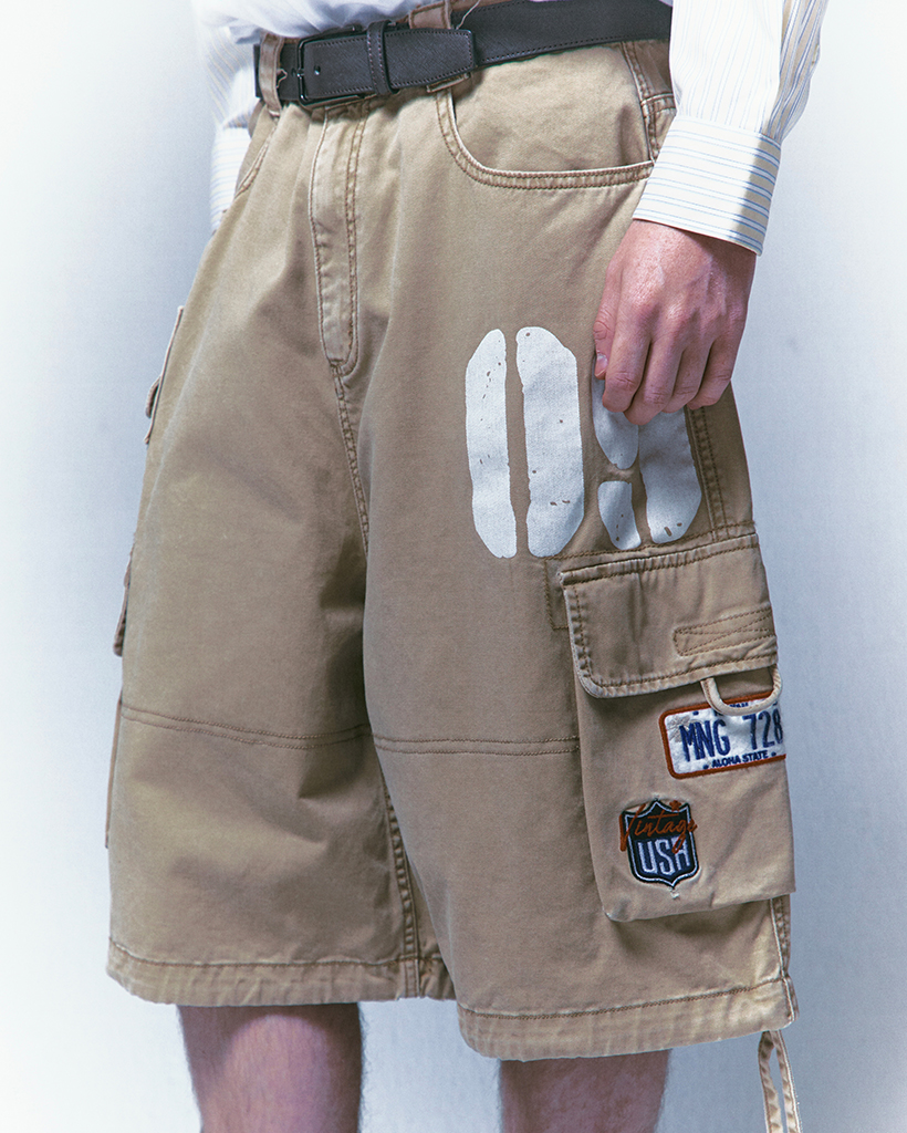 K-POPアイドル着用] Vintage Patch Cargo Shorts(BEIGE