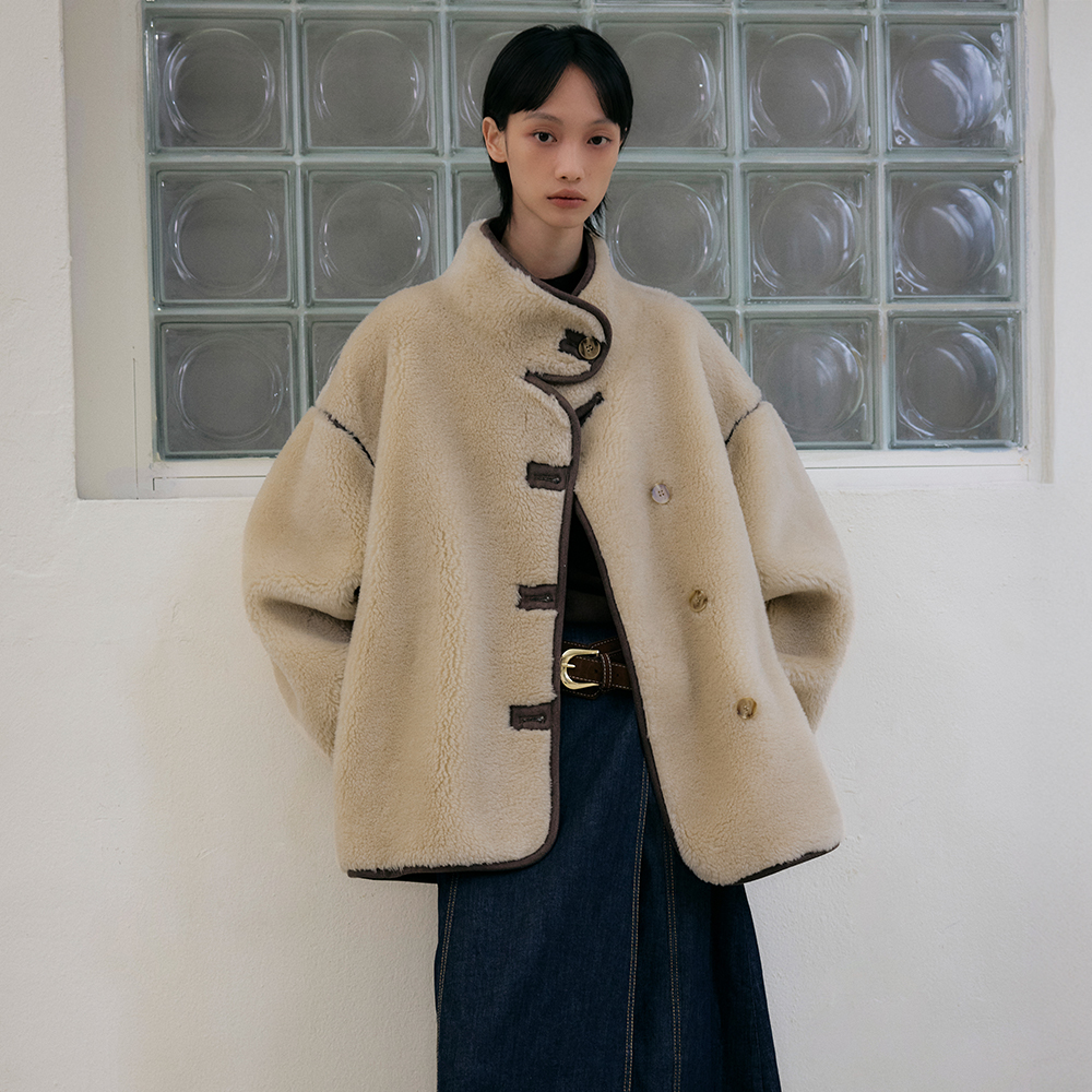Real Shearling Oversized Line Mustang Jacket [Beige]