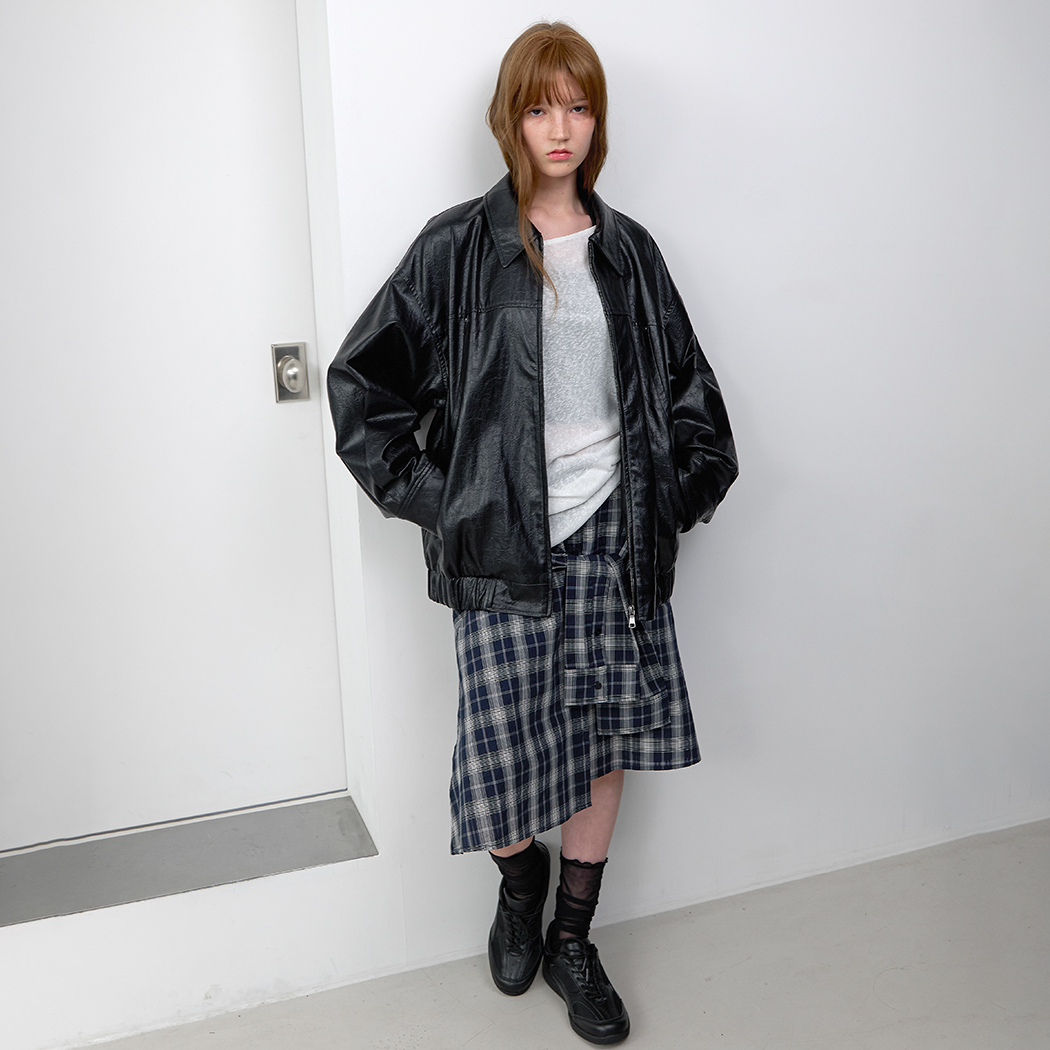 JP-601)CRINCLE LEATHER OVERSIZED JUMPER | ファッション通販サイト NUGU