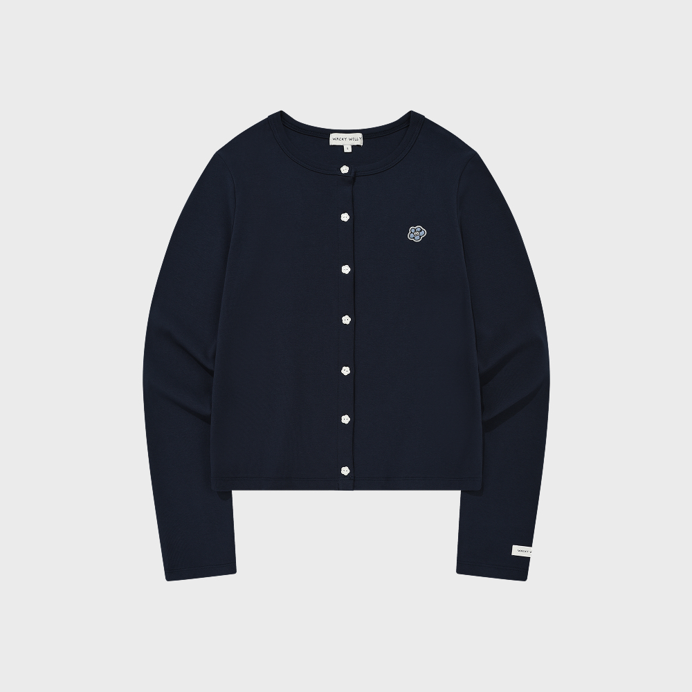 WOMEN'S BASIC COTTON ROUND NECK CARDIGAN NAVY | ファッション通販
