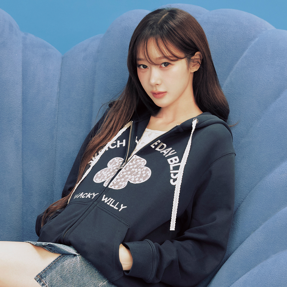 WOMEN'S LILY APPLIQUE OVERFIT HOODED ZIP-UP NAVY