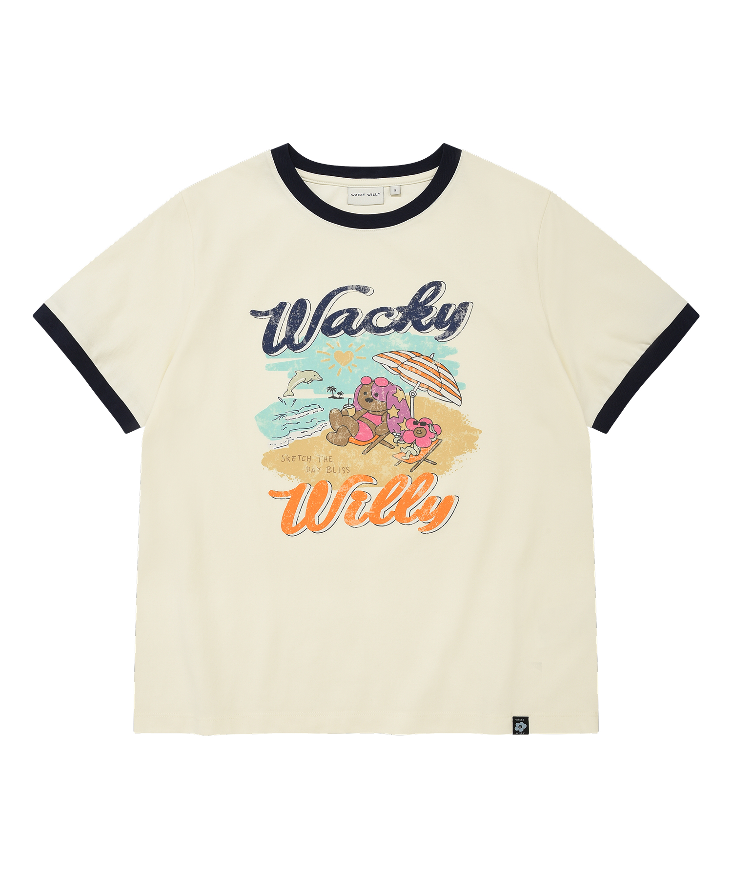 WOMEN'S SUMMER GRAPHIC RINGER SEMI-OVER SHORT SLEEVE T-SHIRT CREAM