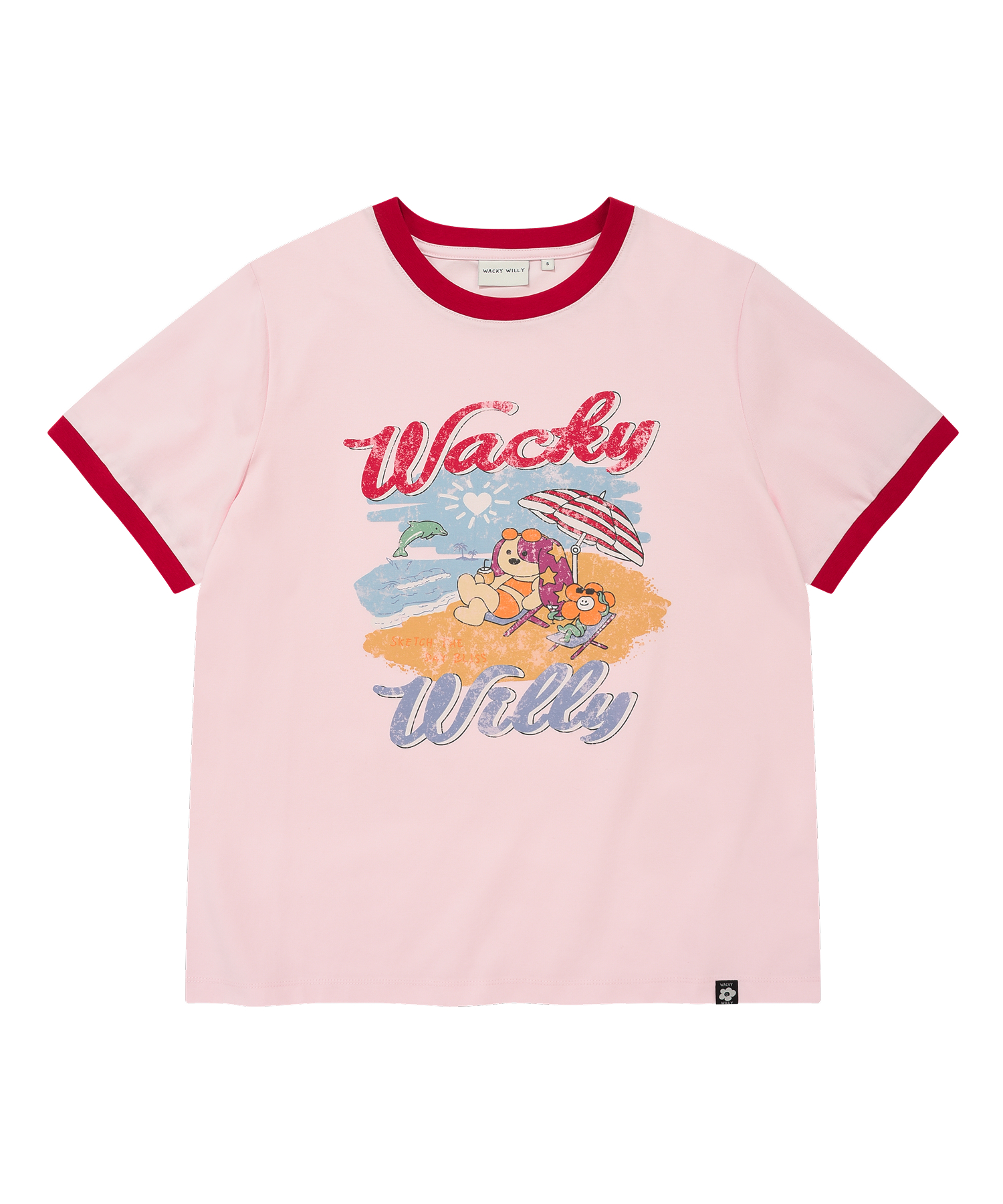 WOMEN'S SUMMER GRAPHIC RINGER SEMI-OVERSIZED SHORT SLEEVE T-SHIRT PINK
