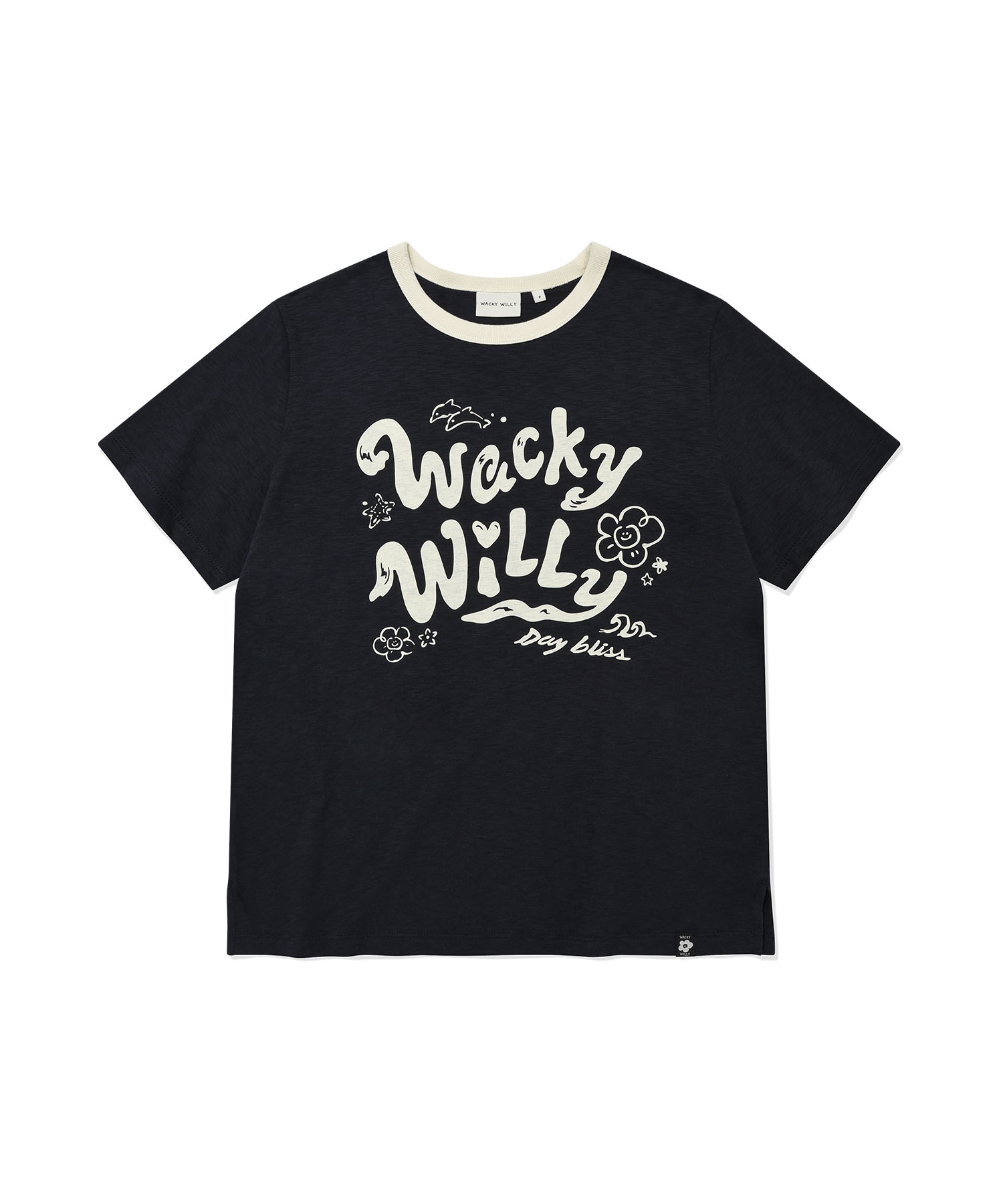 WOMEN'S TYPOGRAPHIC SLUB SHORT SLEEVE T-SHIRT NAVY