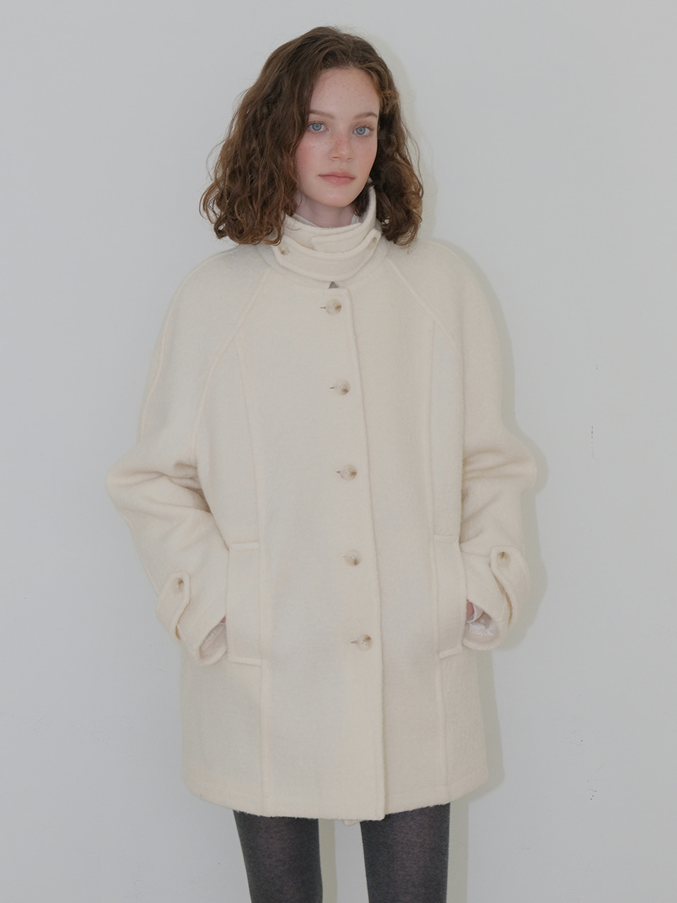 Boucle Stitch Half Coat, Ivory
