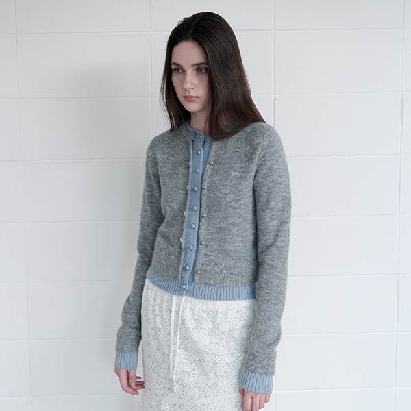 [NAMI x rolarola] MOHAIR BLENDED LAYERED CARDIGAN GY+BL
