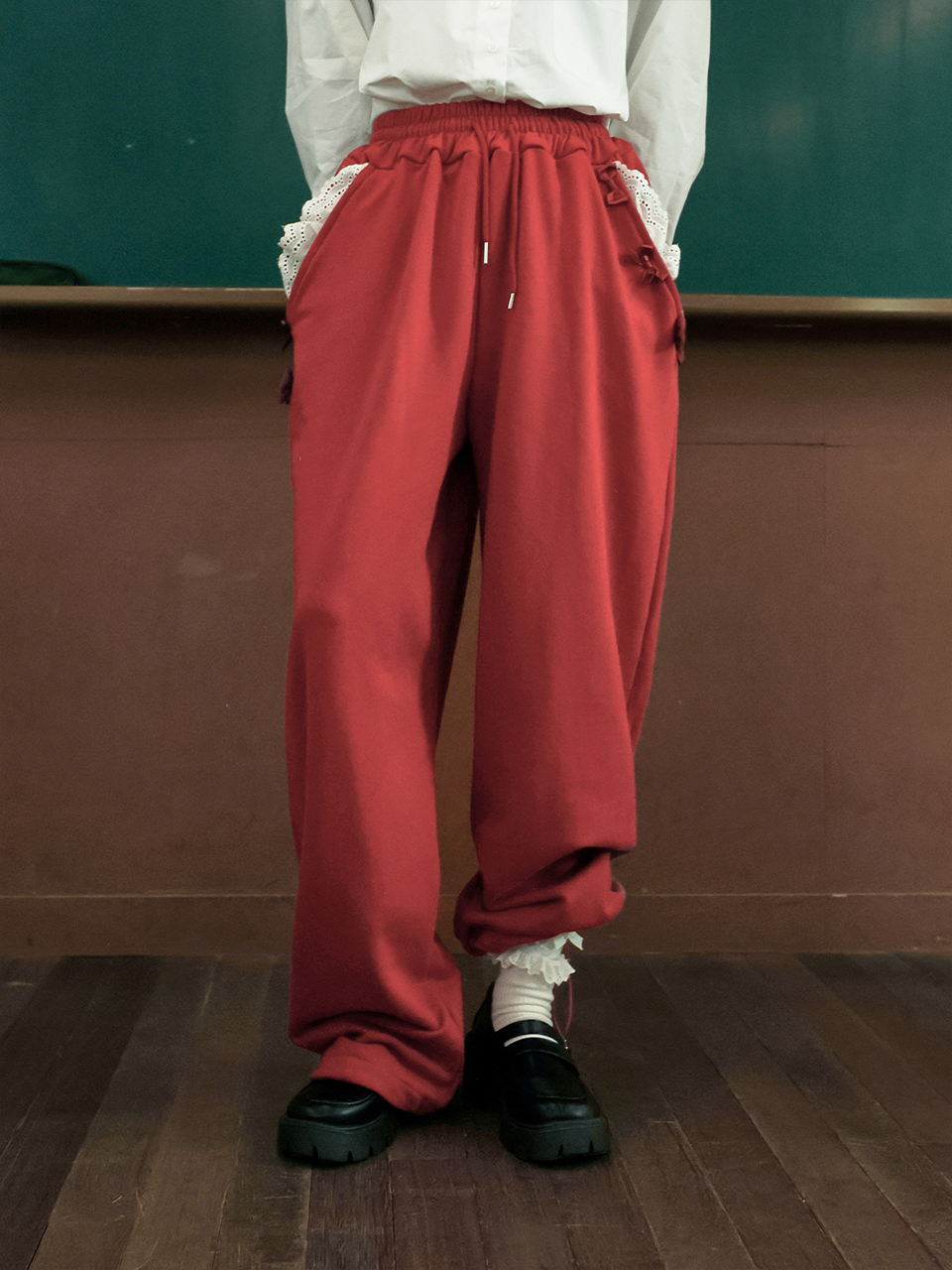 Ribbon Park string Pants - Red