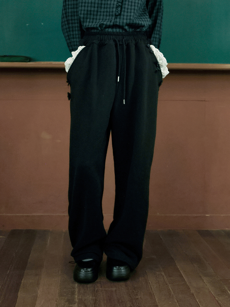Ribbon Park string Pants - Black