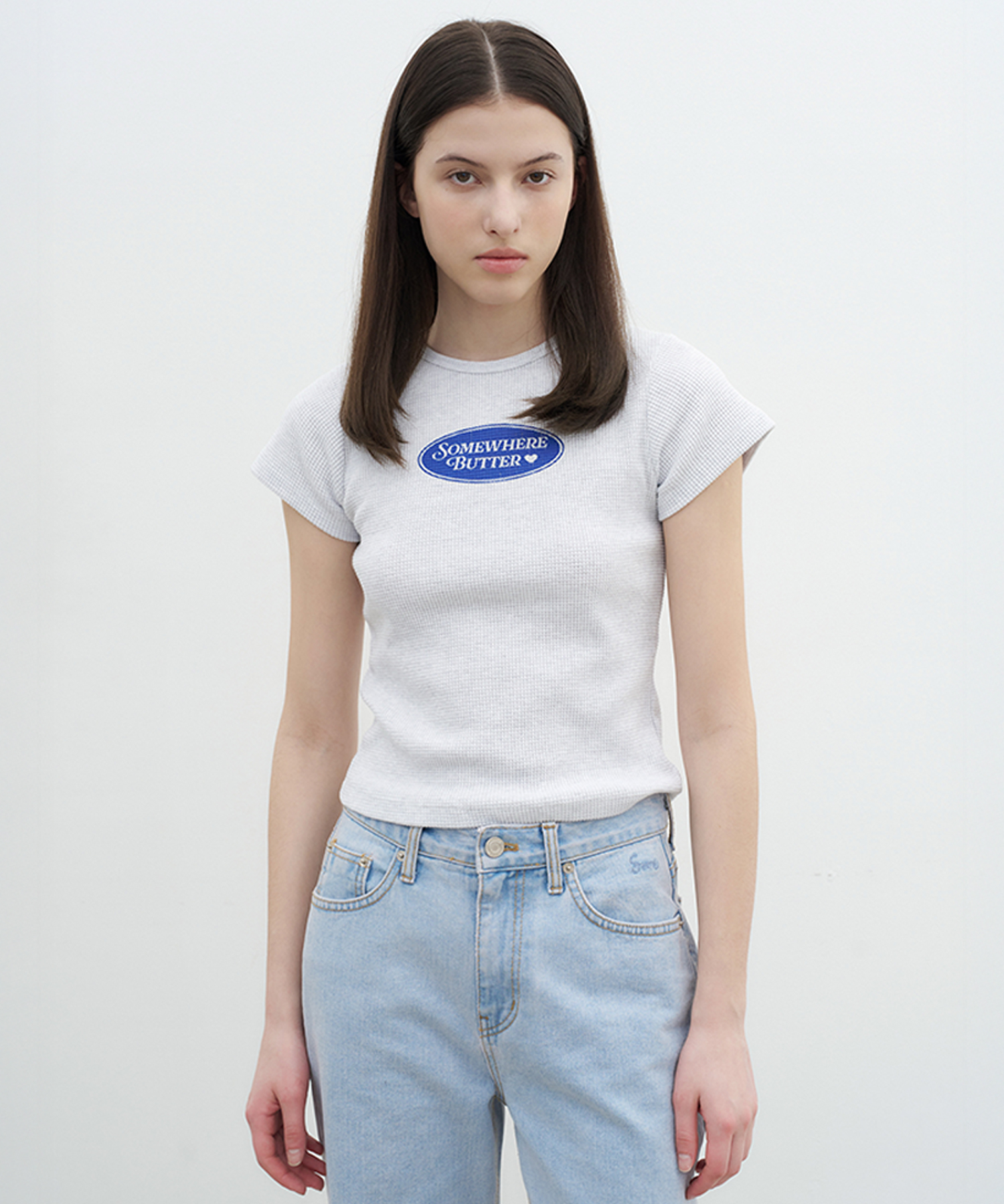 Waffle Oval Logo Top - White Melange