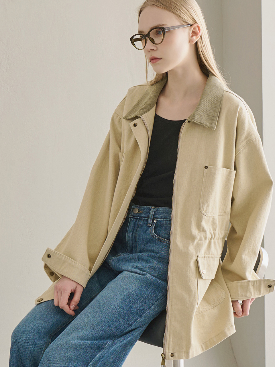 [Influencer PICK][3th reorder] Cotton washed work jacket - Light beige