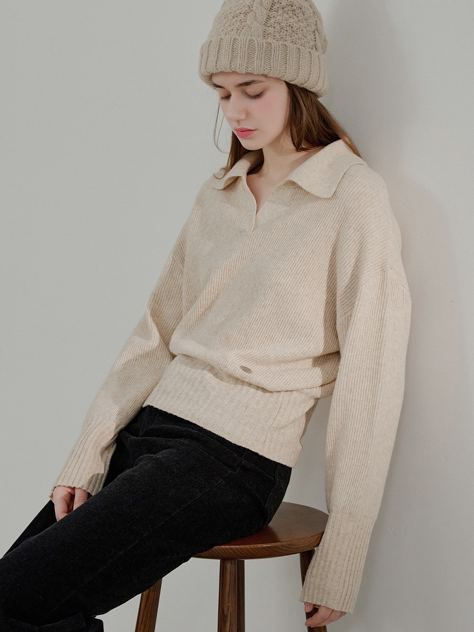 Rib collar knit_4 Colors