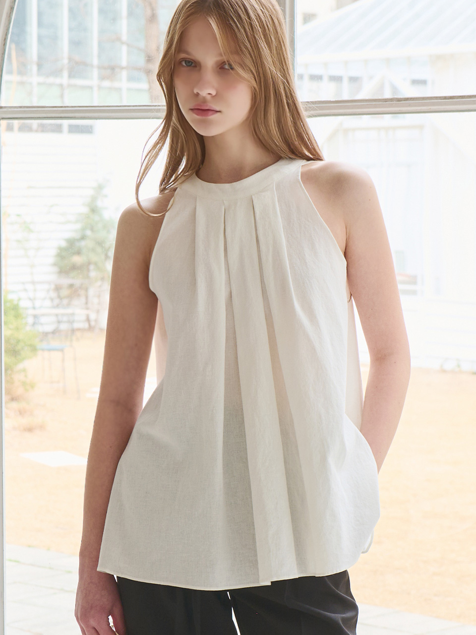 Halter linen sleeveless top_2 Colors