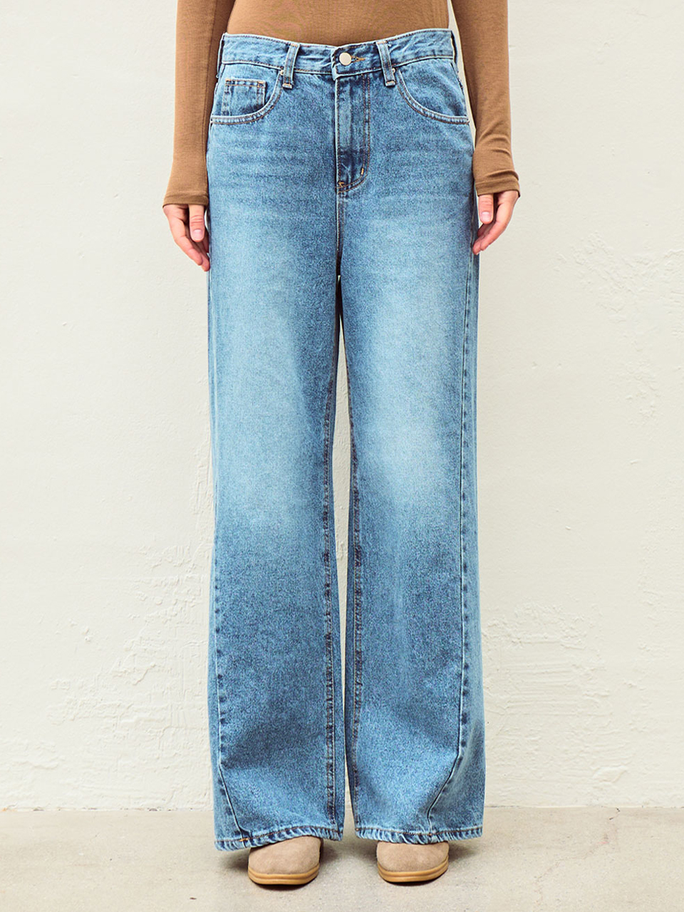 Easy flow denim pants - Mid blue