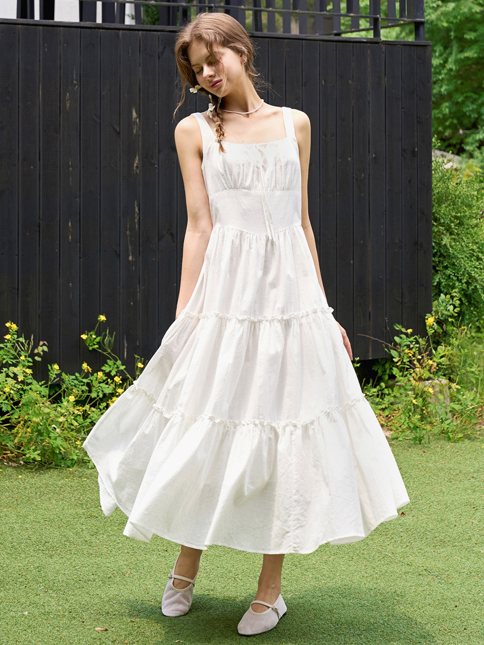 Ribbon shirring sleeveless dress_5 Colors