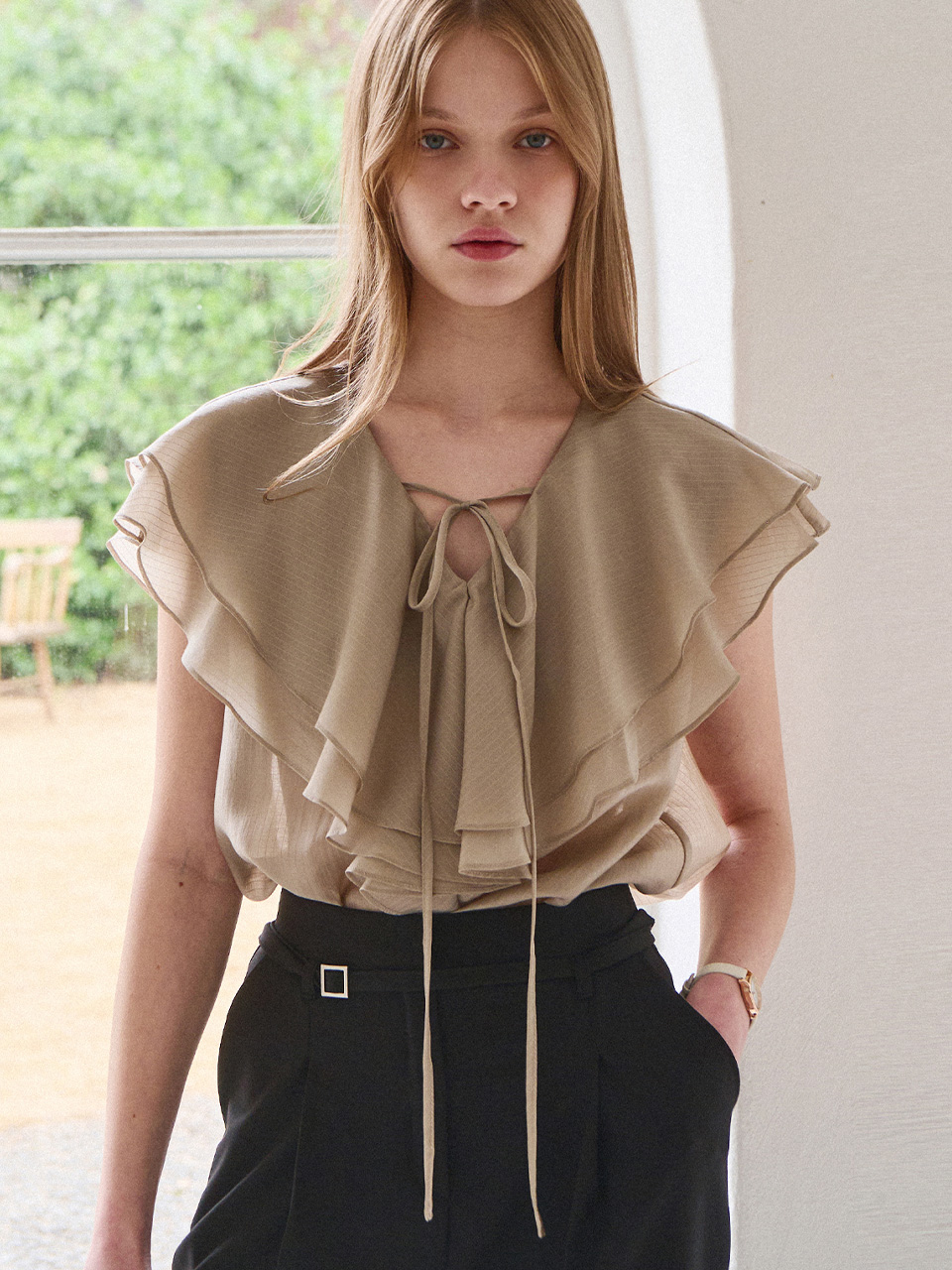 [6th][New color] Veil frill blouse_3 Colors
