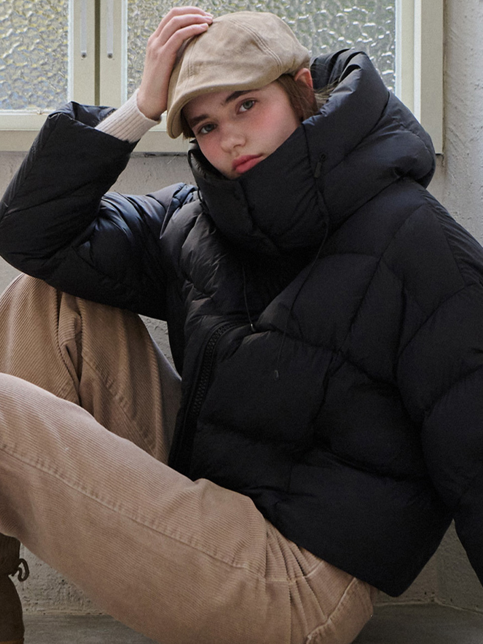 [Limited quantity] Duck down hood puffer - Black