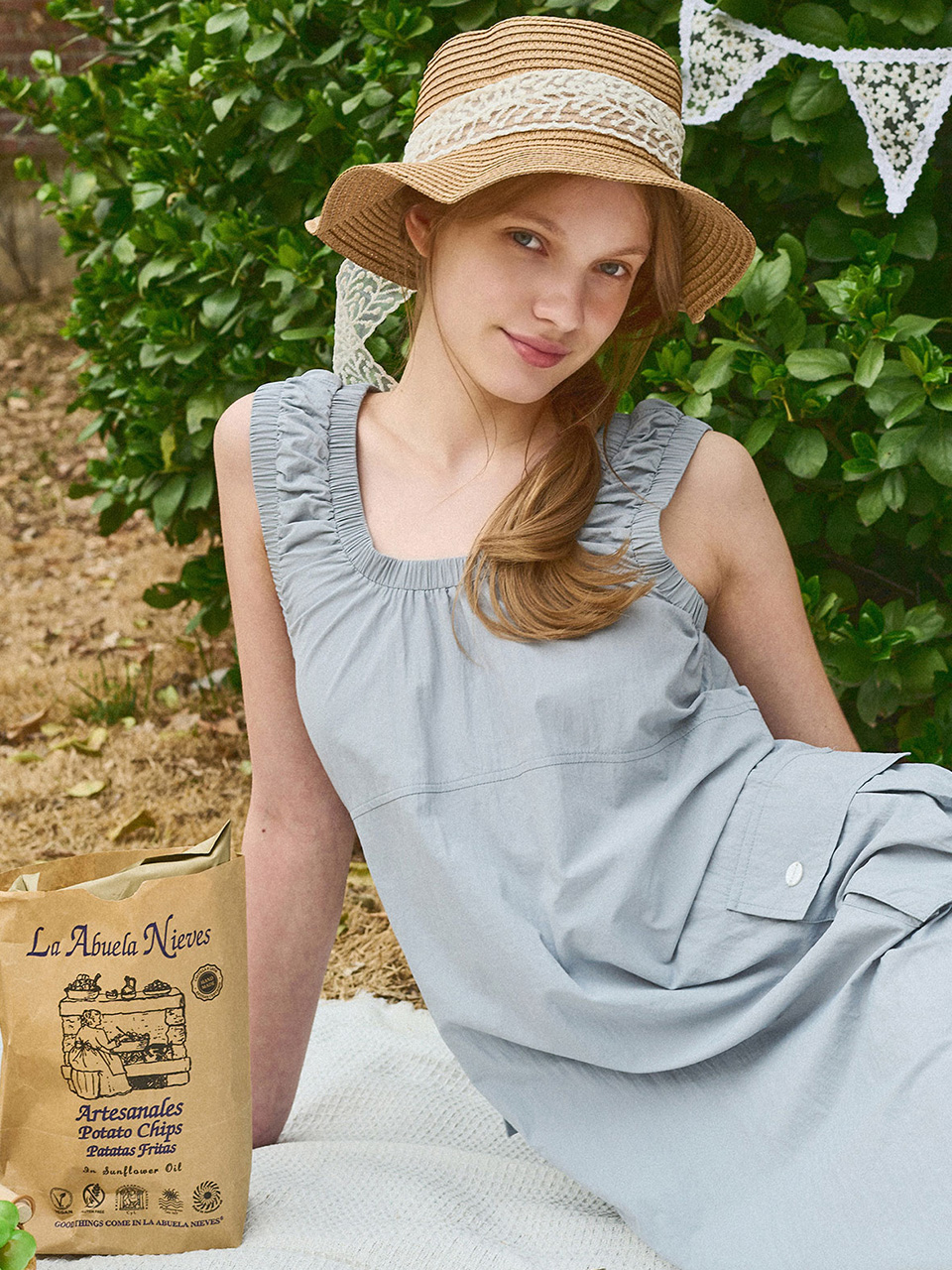 Gather pocket dress - Dusty blue