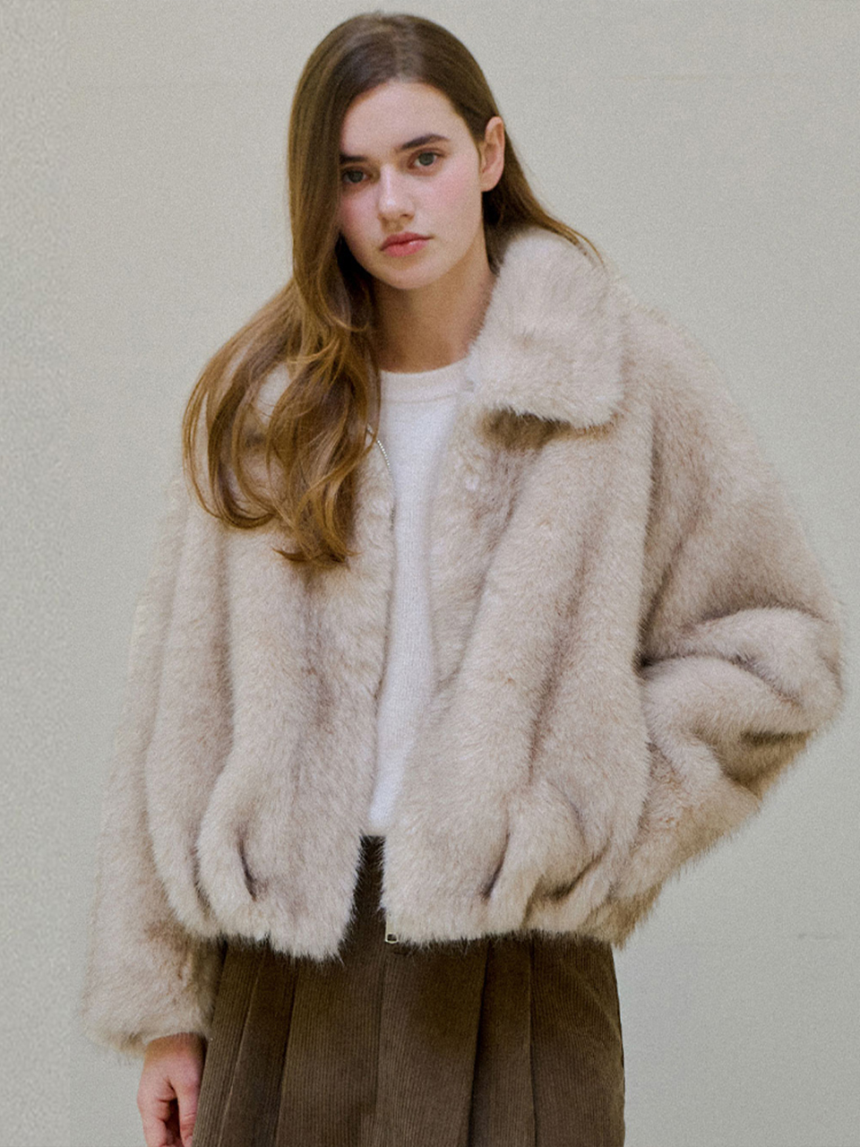 Luxe plush short fur jacket - Beige