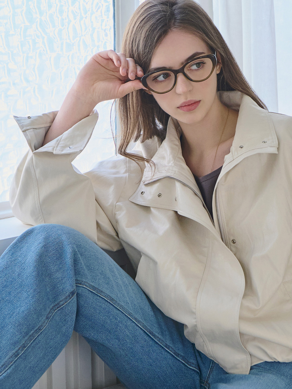 Minimal bomber leather jacket_2 Colors