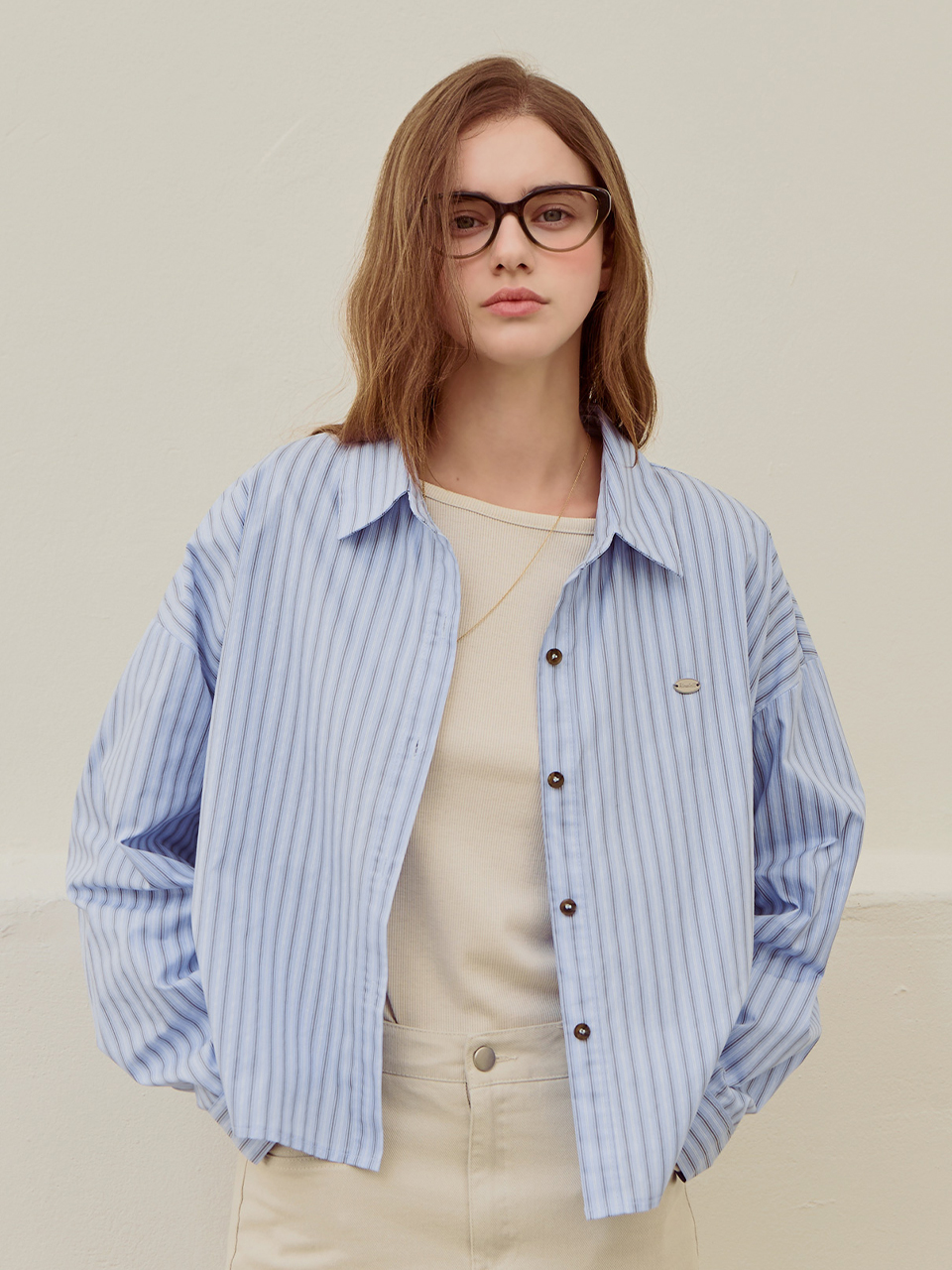 [3th reorder] Stripe crop basic shirt_2 Colors