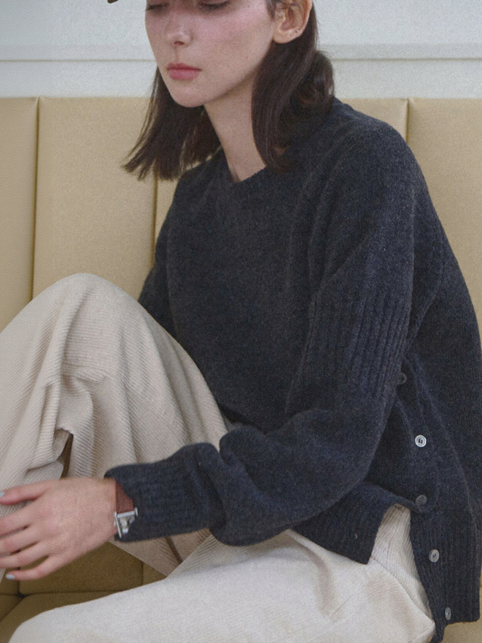 [Wool 50%] Cozy lambswool knit - Charcoal