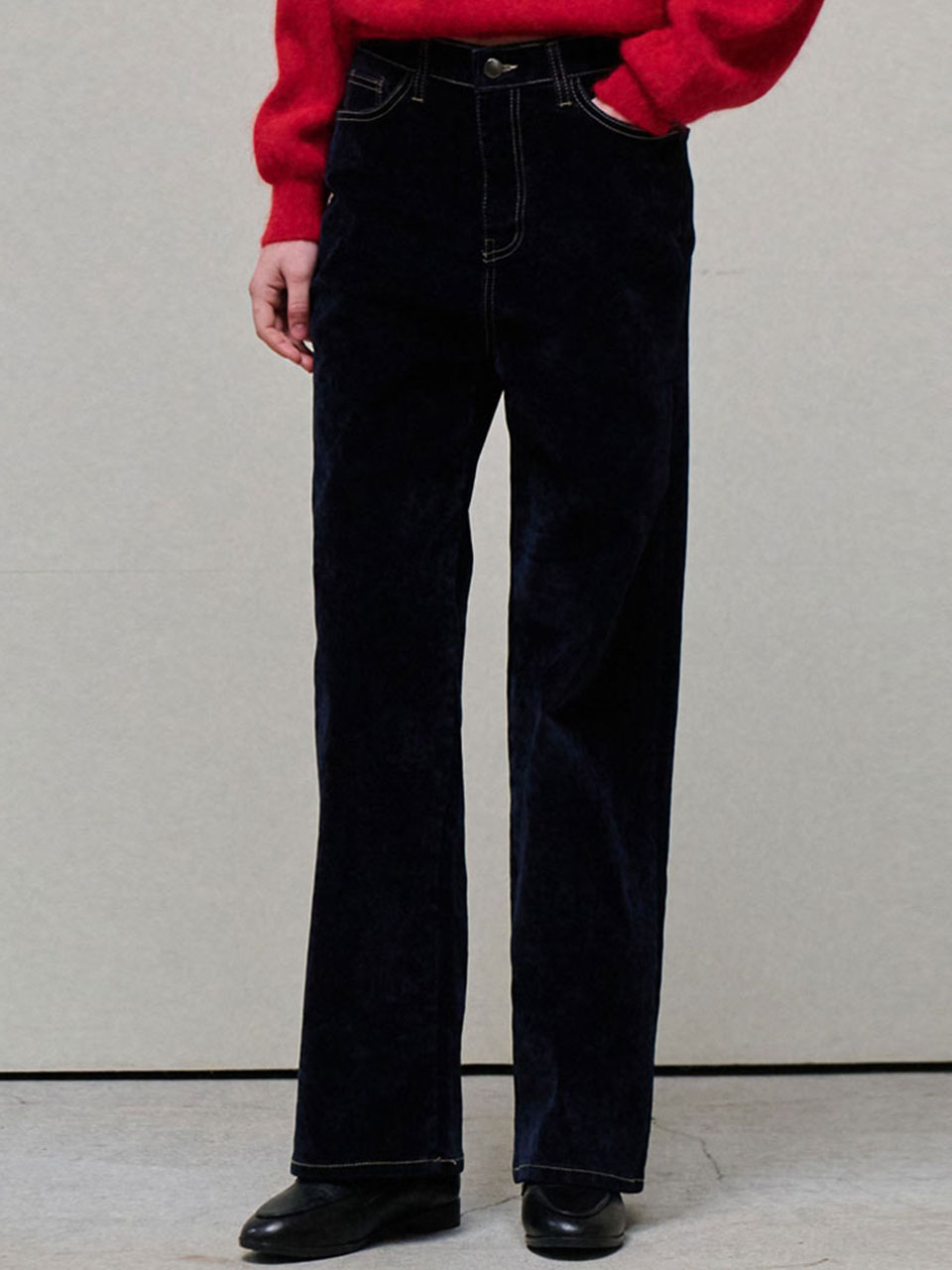 Silent tone velvet-denim pants - Navy