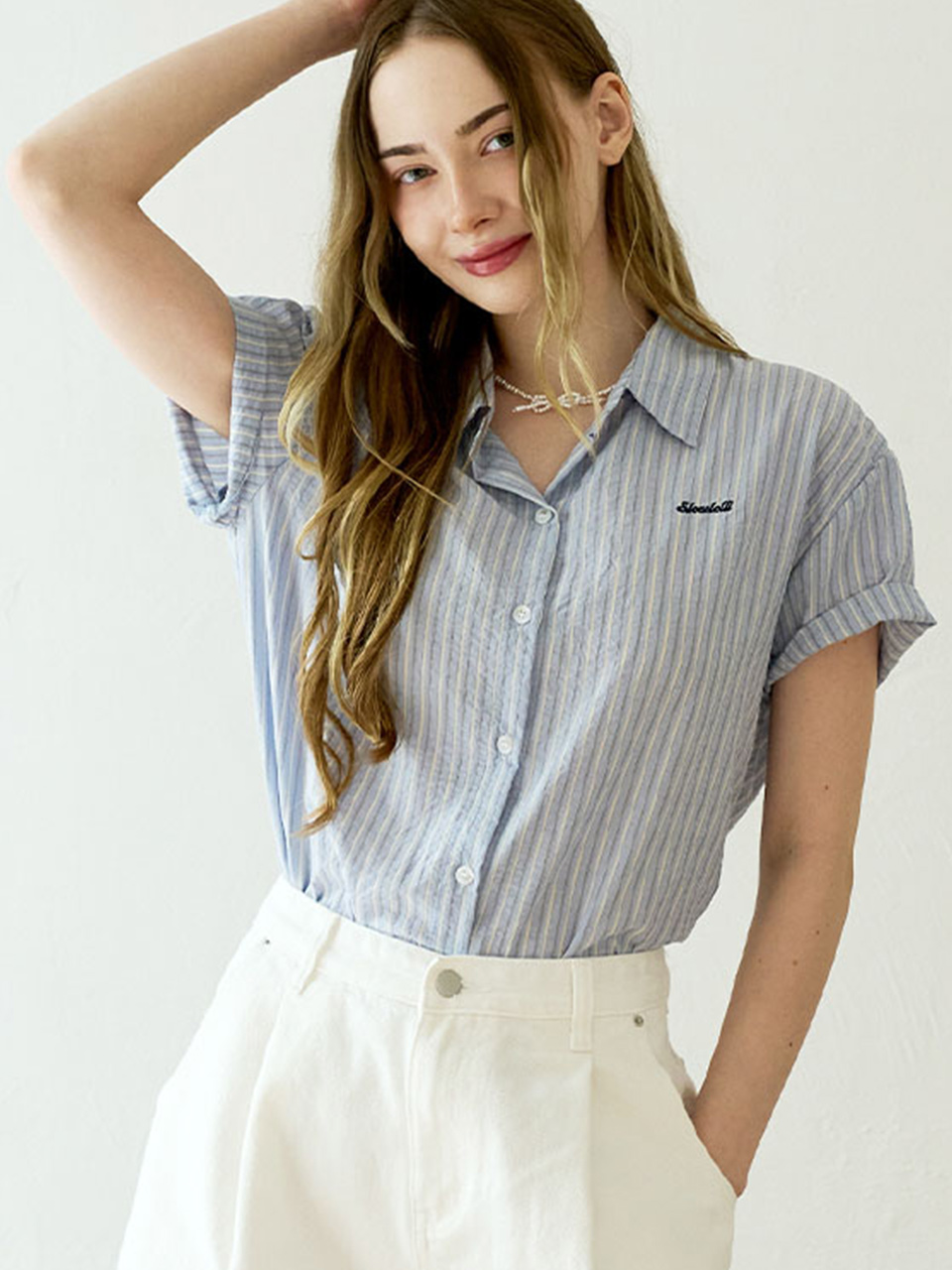 [7th] Accent stripe short-sleeve shirt_2 Colors