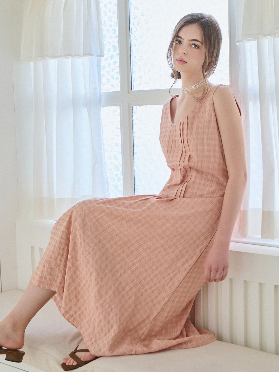 Pintuck bloom dress - Peach pink