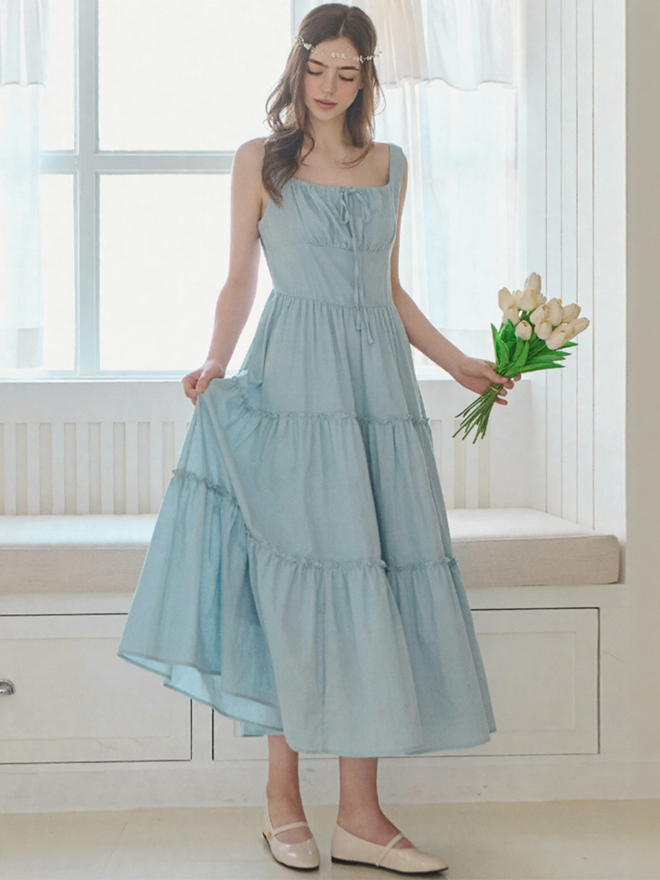 [KARINA PICK][New Colors] Ribbon shirring sleeveless dress_4 Colors