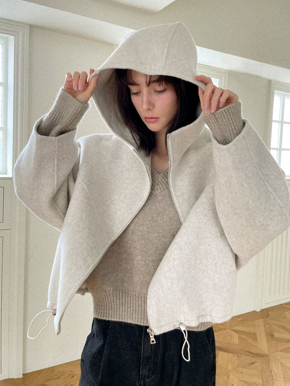 [Influencer PICK][9th reorder] Urban hooded handmade coat - Ivory