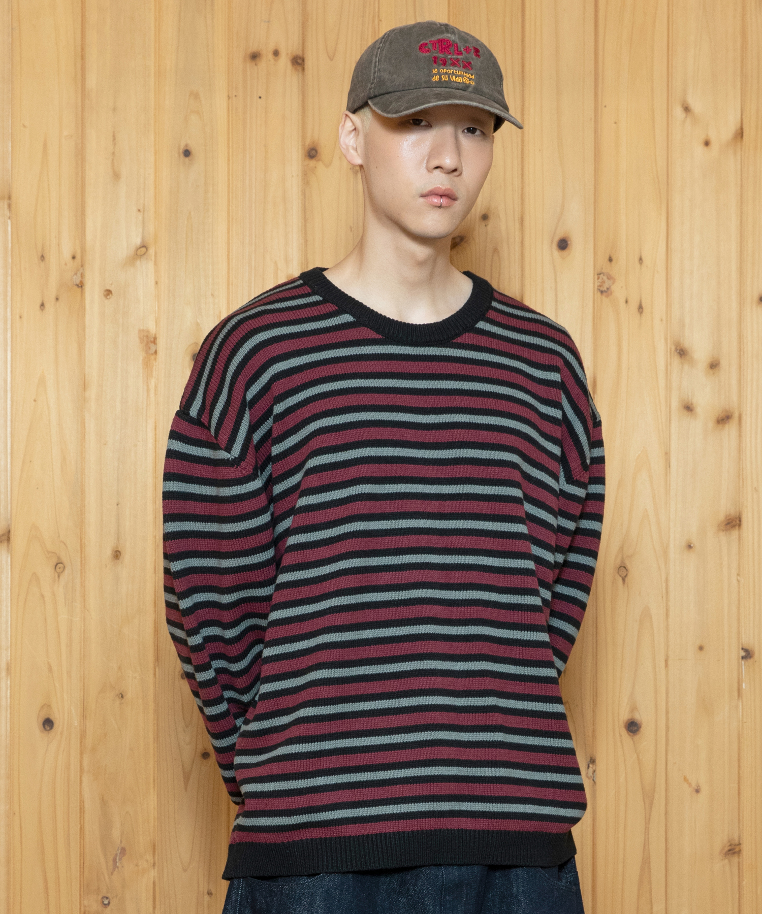 トップス K XTK175 Border V-Neck Pullover Knit (BLUE) | ファッション通販