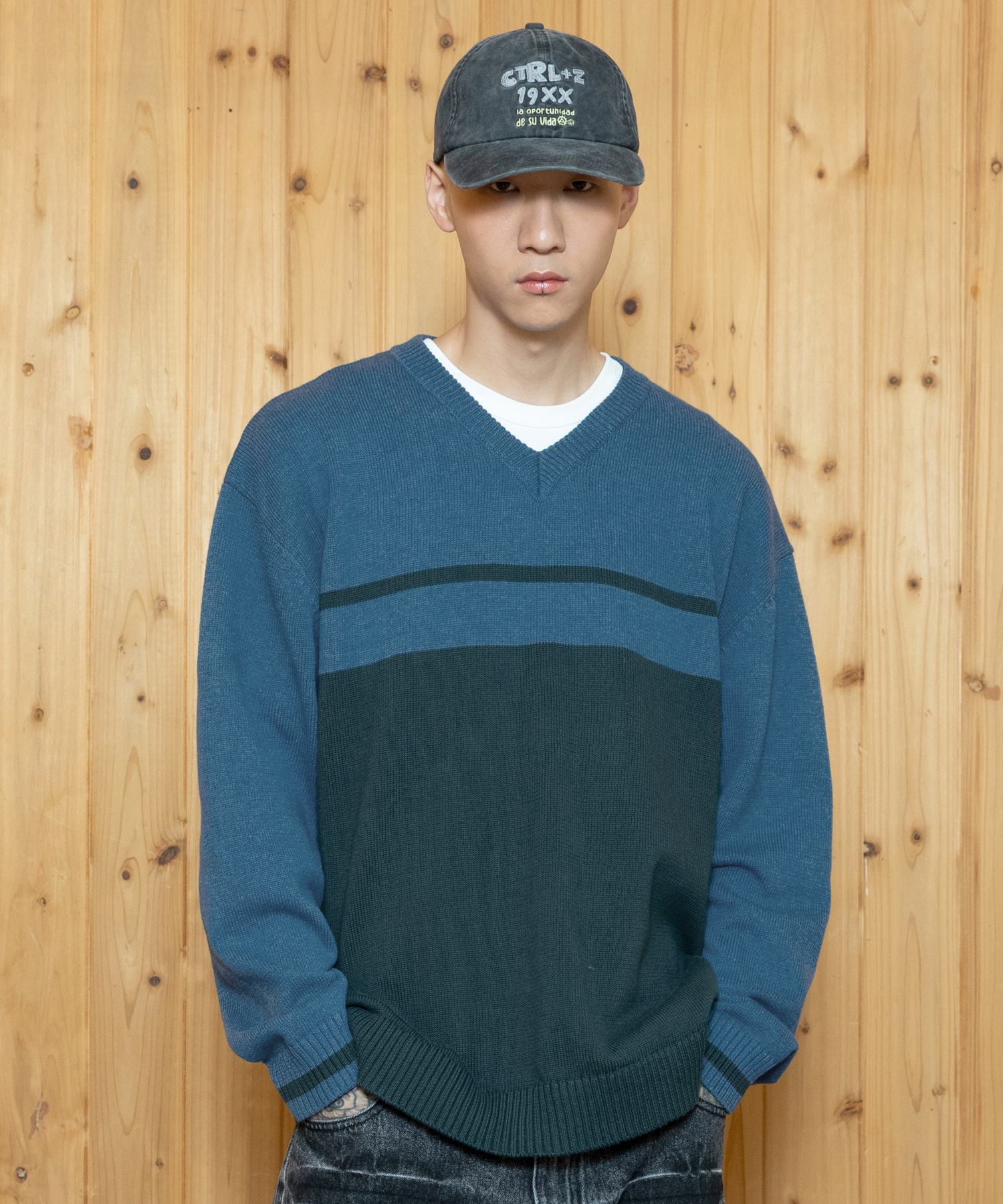 トップス K XTK175 Border V-Neck Pullover Knit (BLUE) | ファッション通販