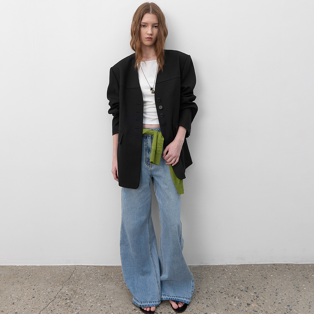 JK-3060)COLLARLESS OVERSIZED TWEED JACKET | ファッション通販サイト