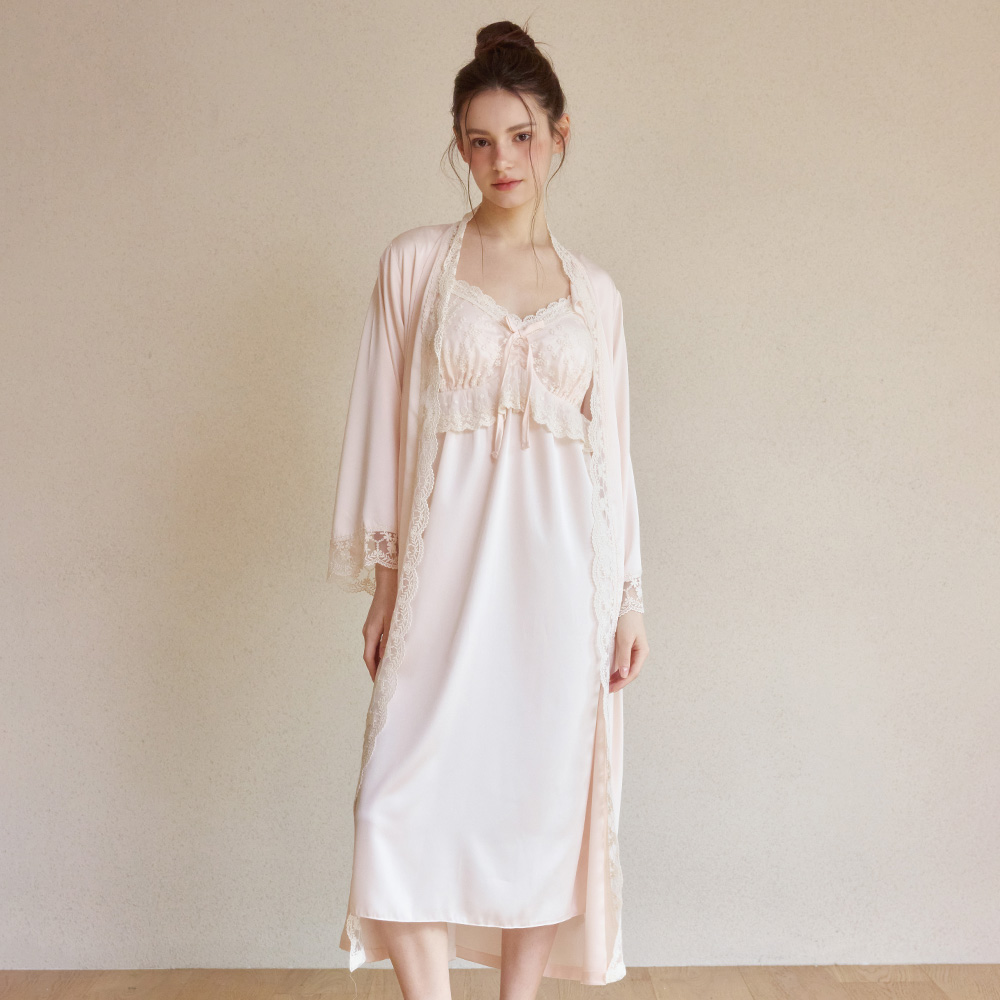 レディース マリリン シルクサテン スリップ＆ローブ アンサンブル