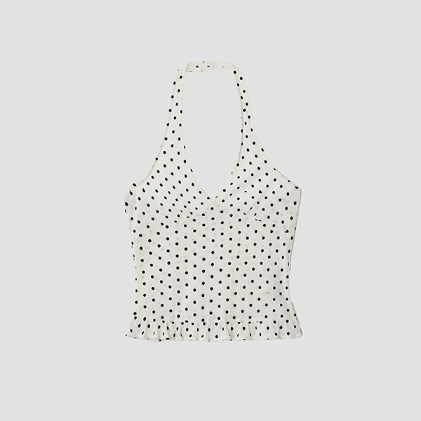 DOT HALTER SLEEVELESS TOP IVORY