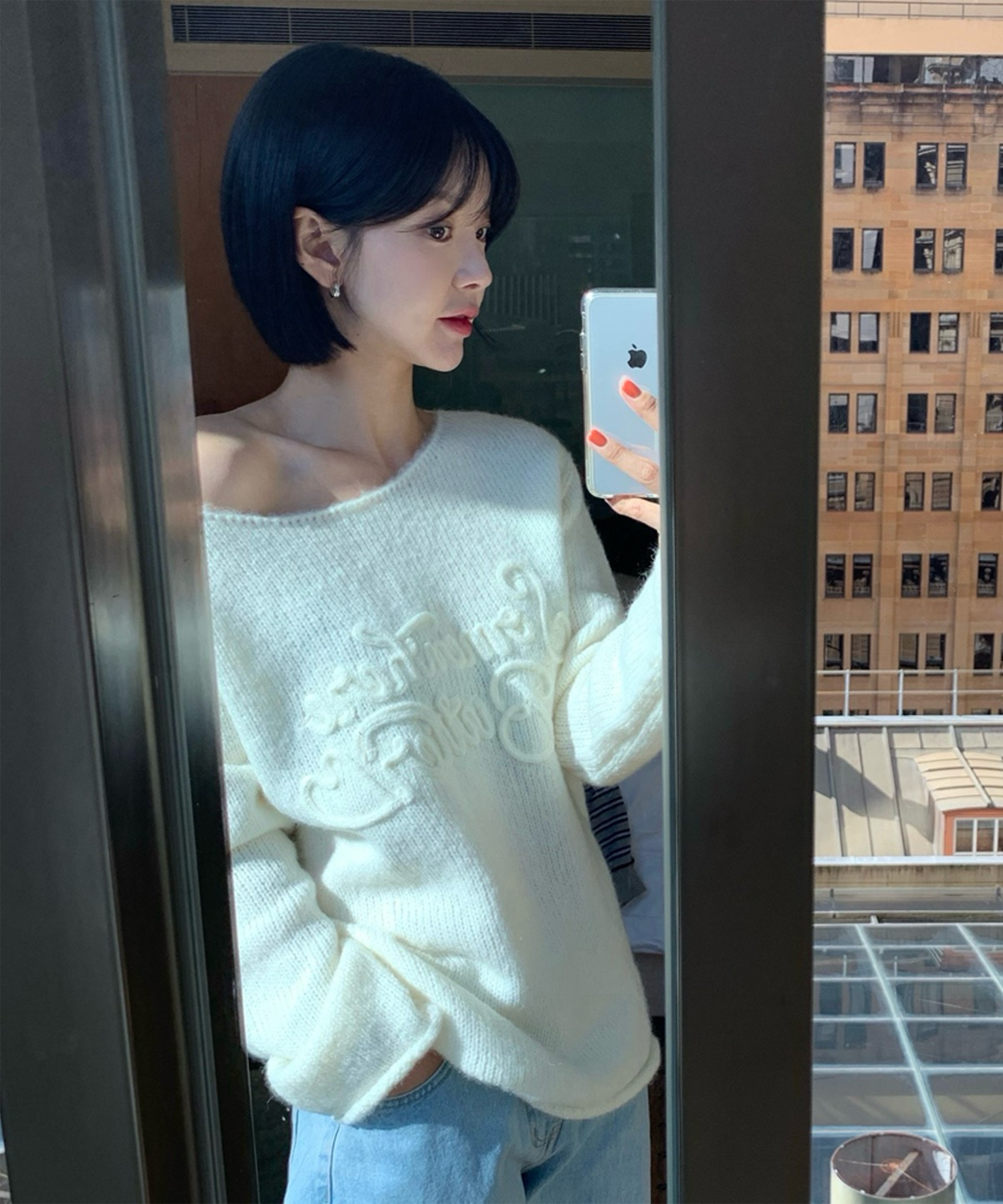 Mohair Letter Long Sleeve Knit-ivory