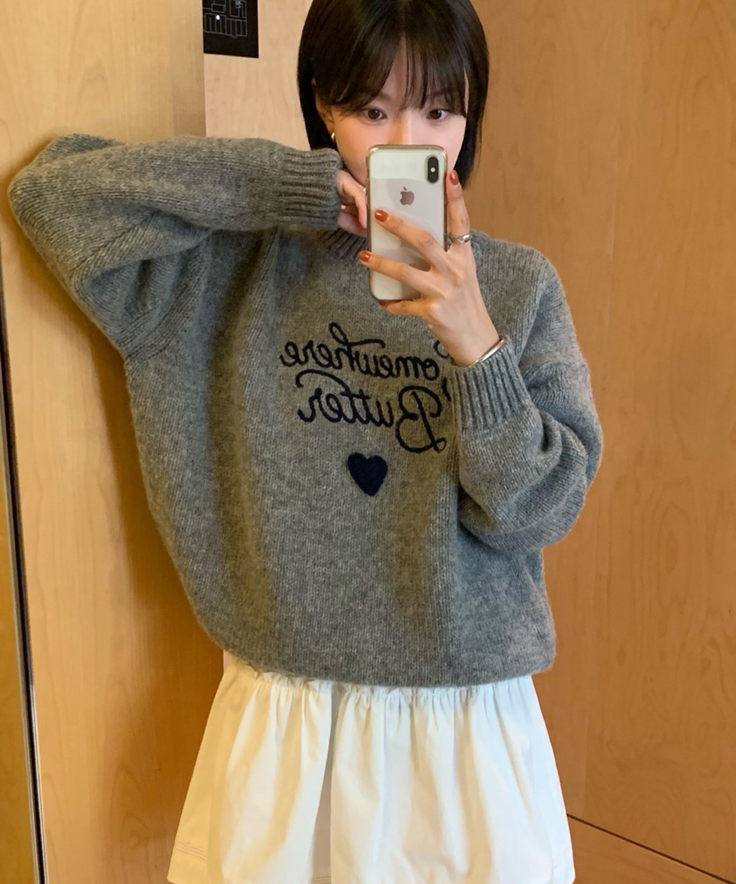 Boucle Heart Wool Knit - Grey