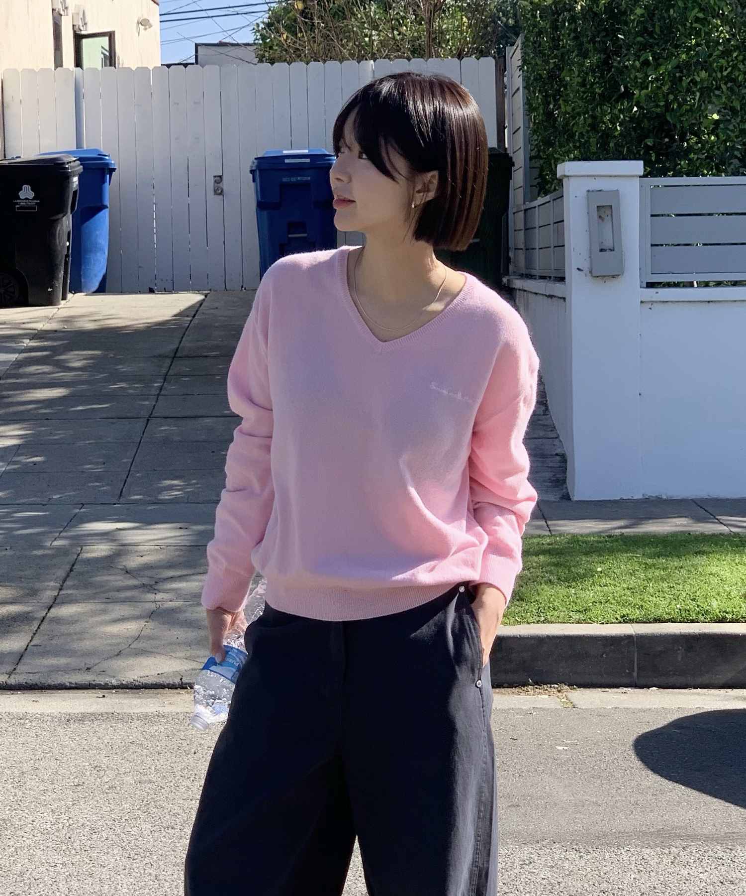 Roe V-Neck Knit - Light Pink