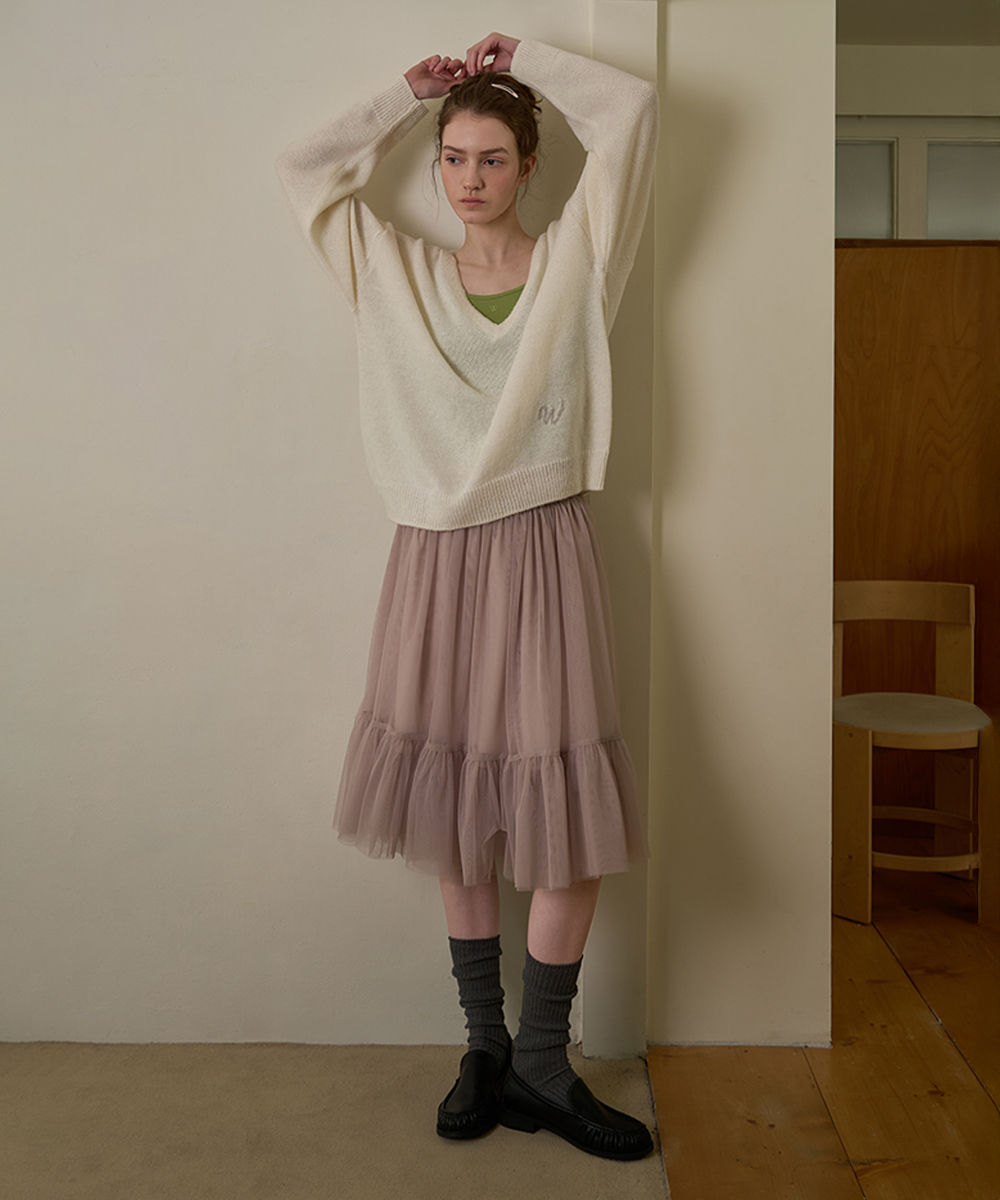 Tulle midi skirt_gray beige