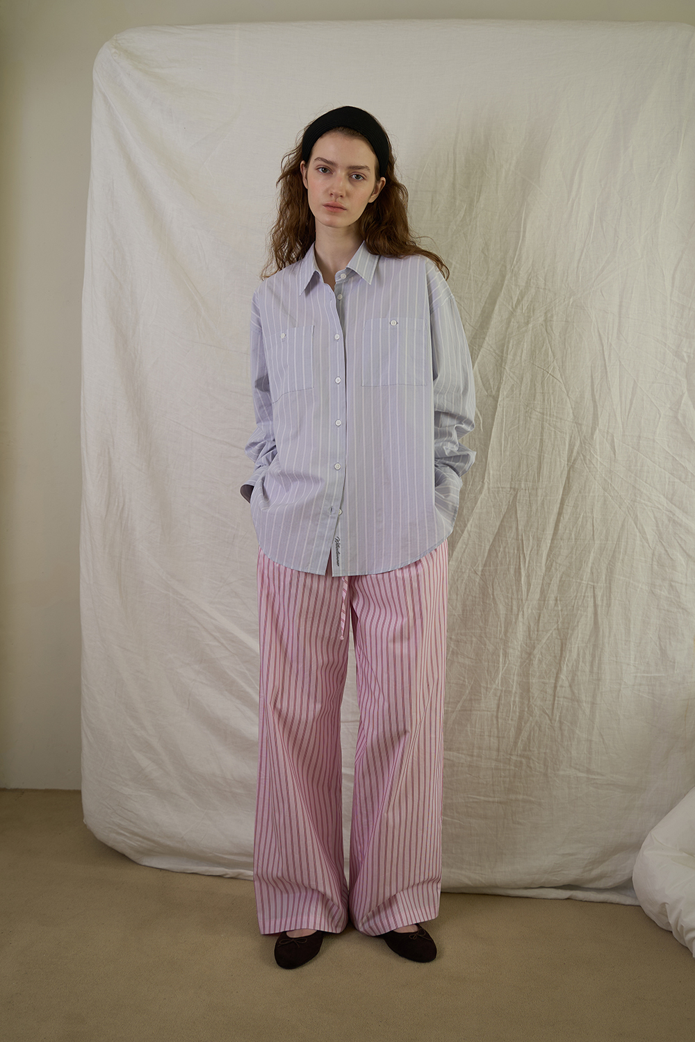 Stripe easy pants_pink