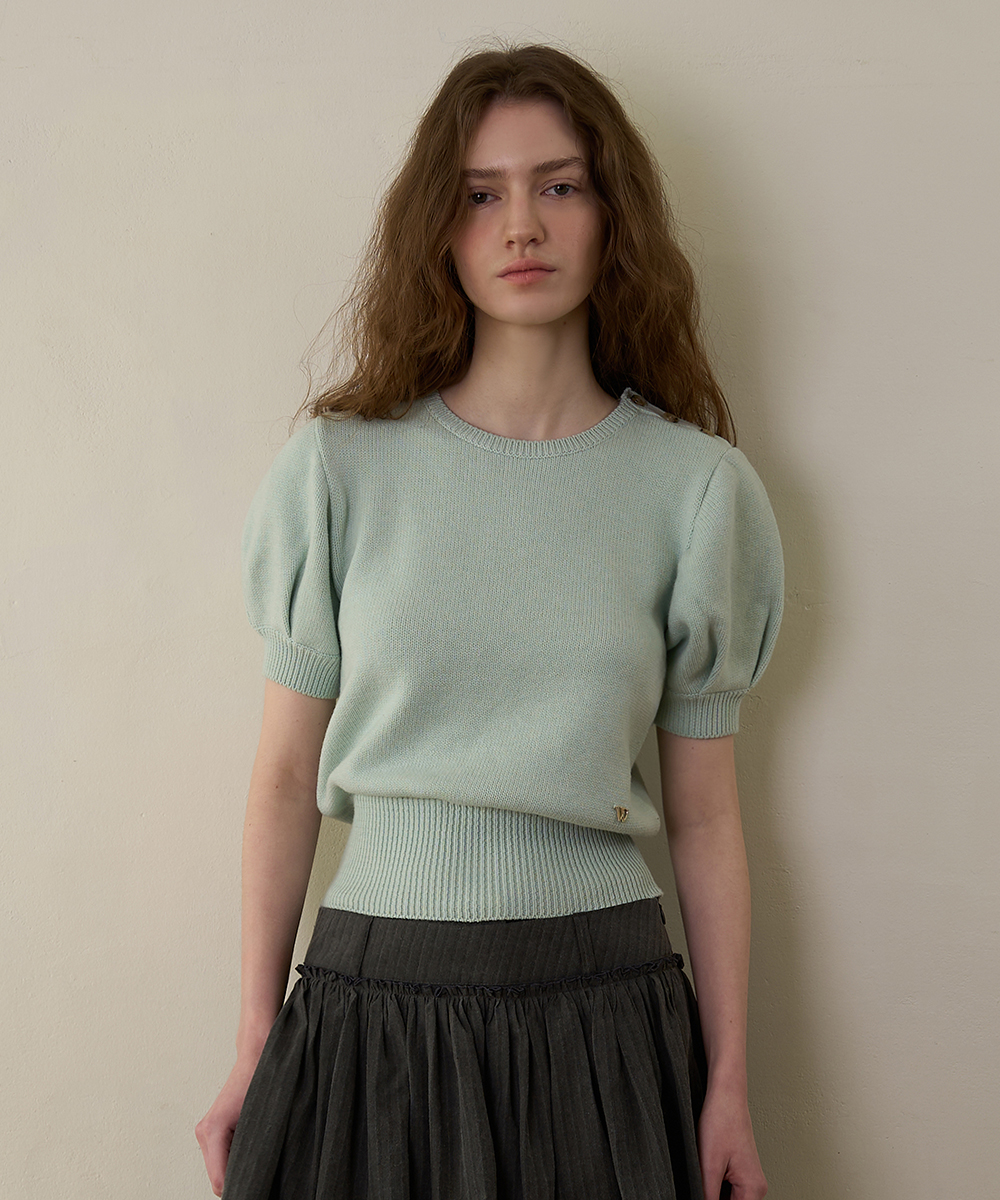 Slim button half knit_mint