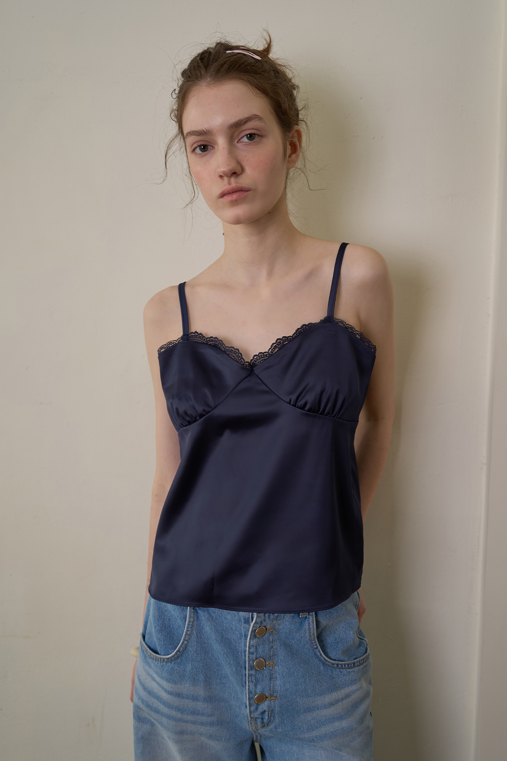 Satin lace top_navy