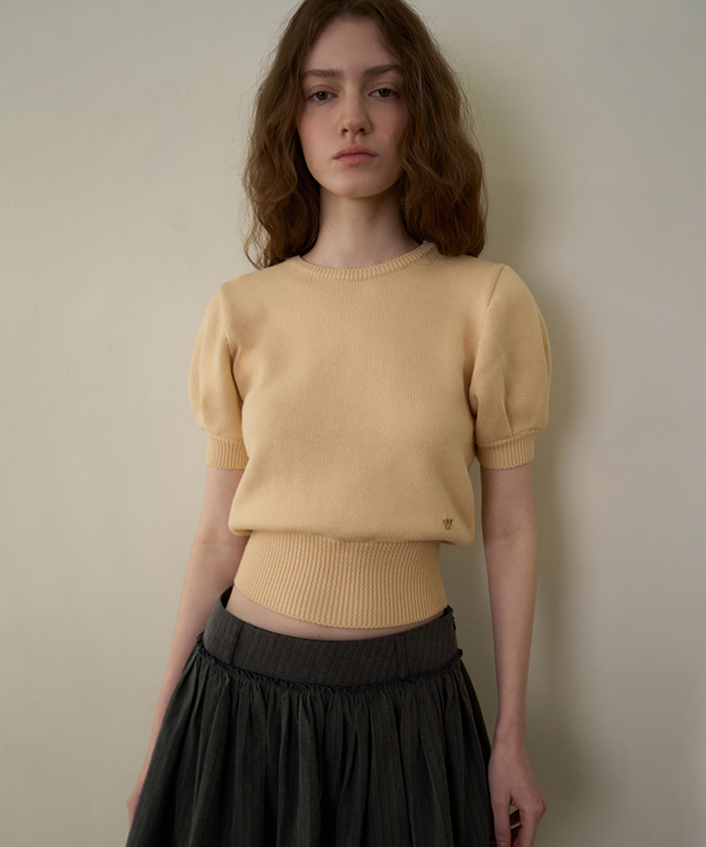 Slim button half knit_butter