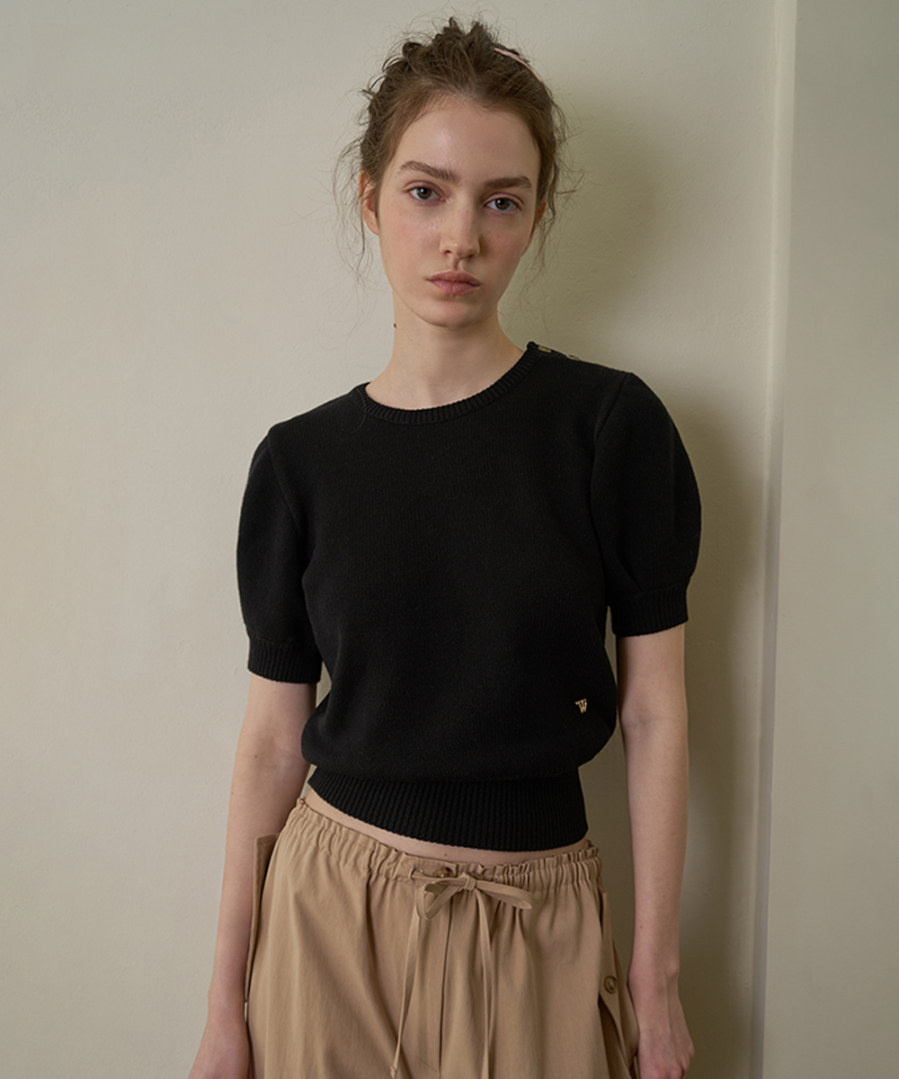 Slim button half knit_black