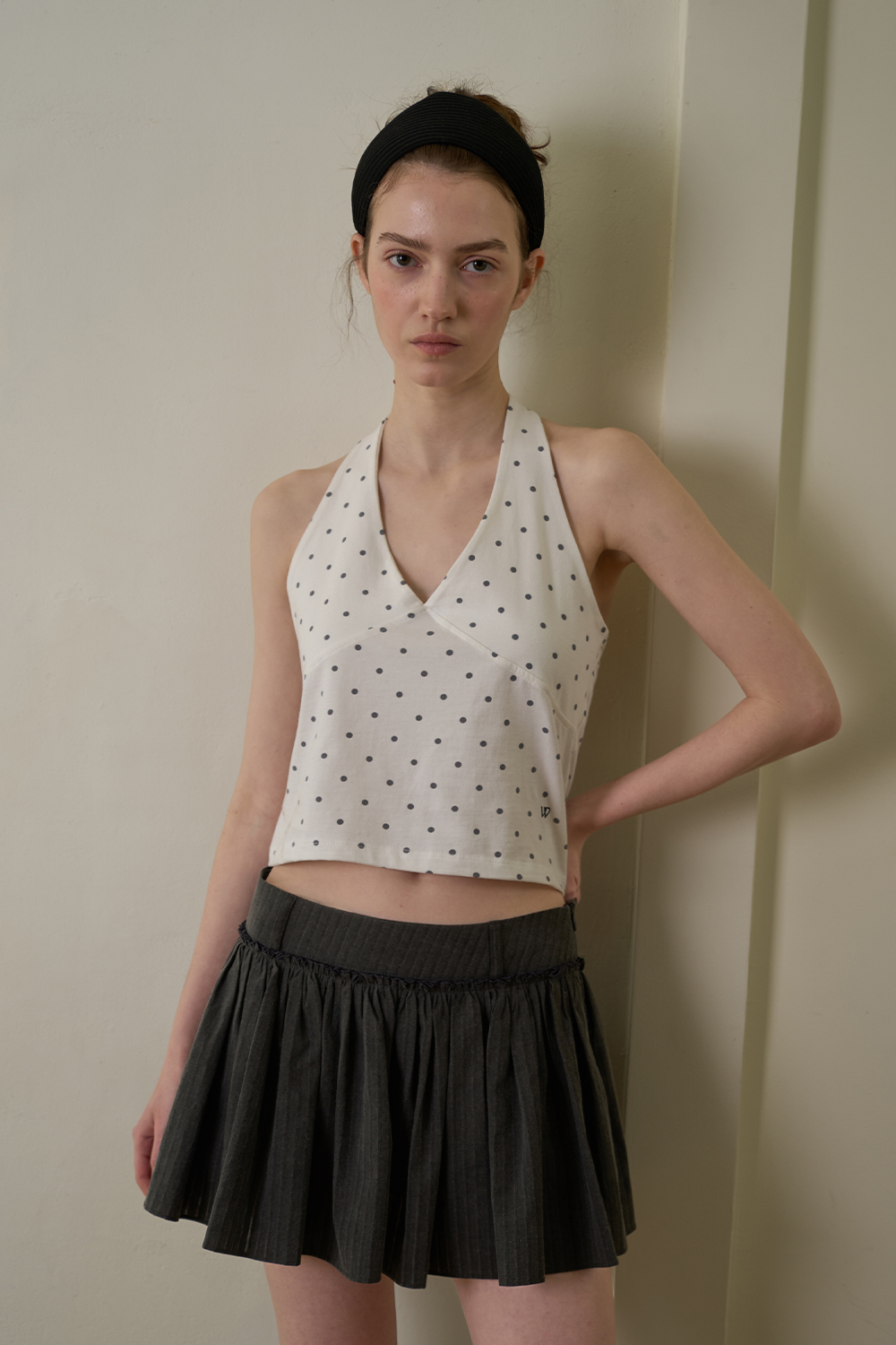 Dot halter neck top_ivory