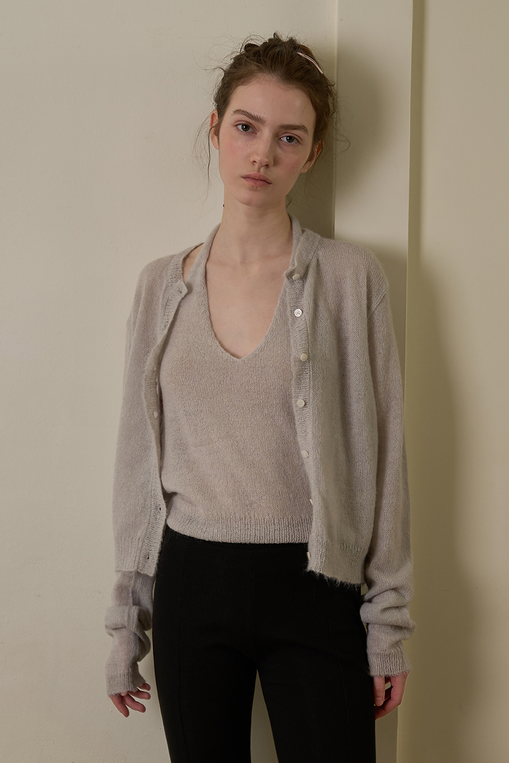 Spring soft cardigan set_mute gray